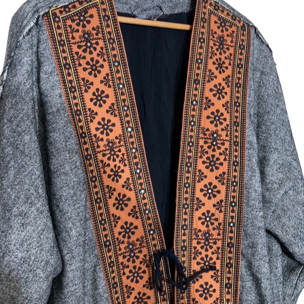 FREE PEOPLE Nomad Tweed Duster Wool Coat Long Jacket Lined Embroidered Boho Chic - Picture 5 of 13